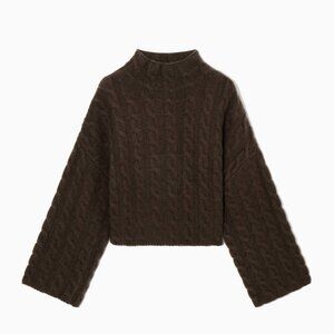 COS Brown Cable-Knit Yak Turtleneck Sweater